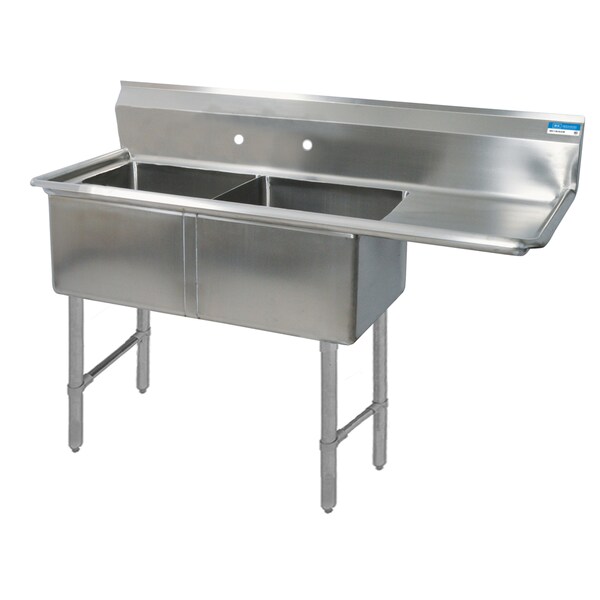 Bk Resources Two Compartment Sink 16 Gauge 24 in x 24 in, 2, 2, Free Standing, Stainless Steel BKS6-2-24-14-24RS - main